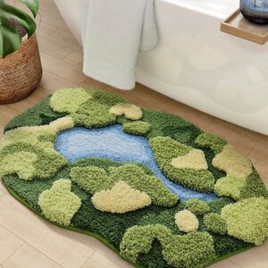 DEXI Thick Moss Bath Mat Non Slip, 24x43 Soft Absorbent Bathroom Rug