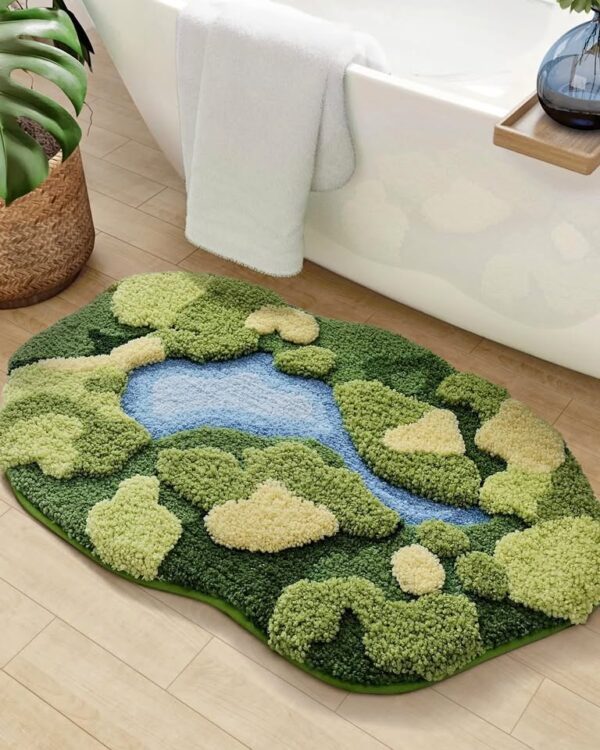 DEXI Thick Moss Bath Mat Non Slip, 24x43 Soft Absorbent Bathroom Rug