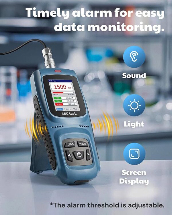 AEGTEST AEG-8103 Gauss Meter, Rechargeable Tesla Meter 0-2500mT, Magnetometer with Data Logging - Image 3