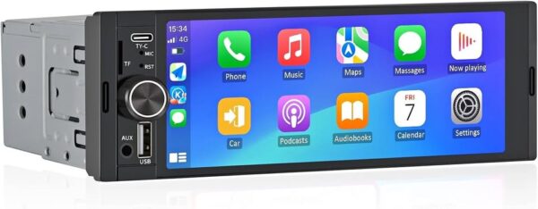 Pyniro Universal 1 Din Car Stereo with Wireless CarPlay/Android Auto, 6.1" Touch Display