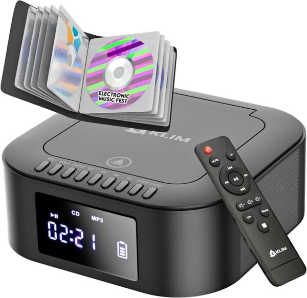 KLIM Boombox E1 with CD case - CD Player Portable Audio System - Extra BASS with Subwoofer