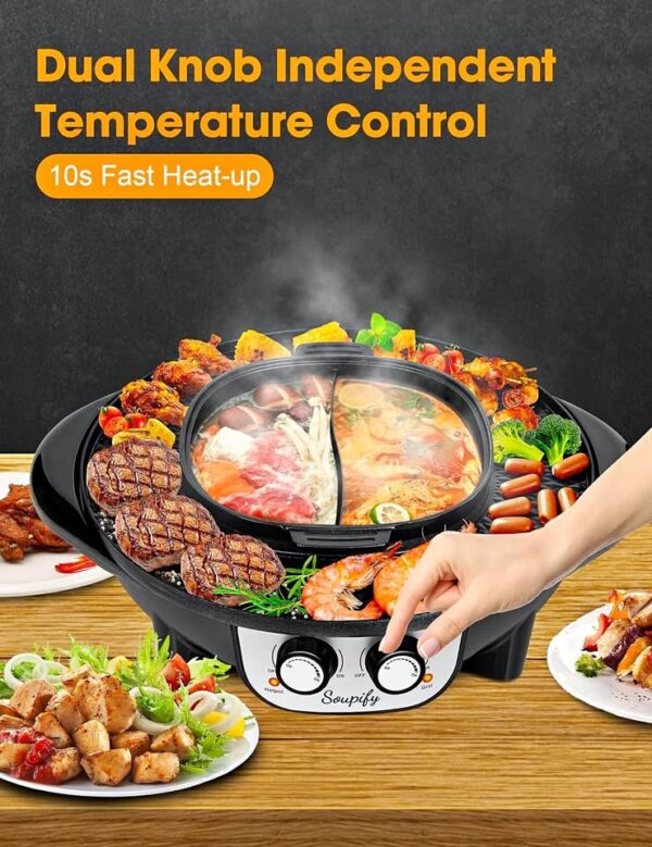 Soupify Hot Pot with Grill, 2-IN-1 Electric Hotpot Pot Korean BBQ Grill - Image 3
