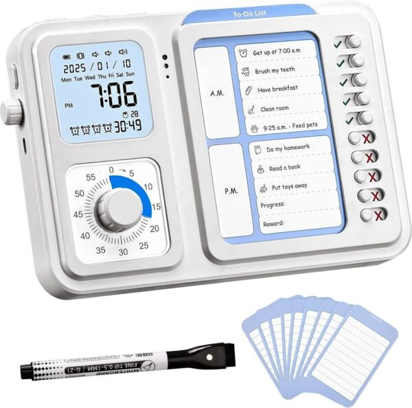3-in-1 Visual Timer & ADHD Tool for Kids Adults, ADHD Task Timer with Chore Chat Board Schedule