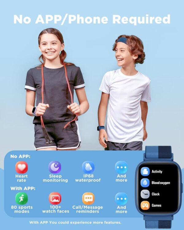 BIGGERFIVE Smart Watch for Kids, 1.8" Fitness Tracker Watch Pedometer, Heart Rate, IP68 Waterproof - Image 4