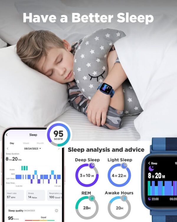 BIGGERFIVE Smart Watch for Kids, 1.8" Fitness Tracker Watch Pedometer, Heart Rate, IP68 Waterproof - Image 2