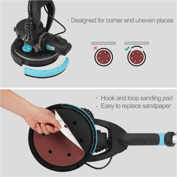 AYA-TECH Drywall Sander, 750W 6.5A Popcorn Ceiling Removal Tool Machine Pole Electric Wall Sander - Image 2