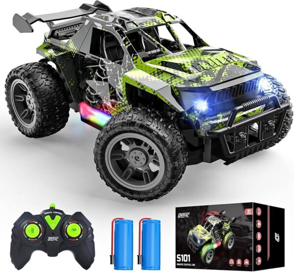 DEERC S101 Remote Control Car with LED Colorful Lights, 1:18 RC Truck for Boys