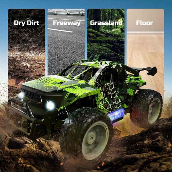 DEERC S101 Remote Control Car with LED Colorful Lights, 1:18 RC Truck for Boys - Image 3