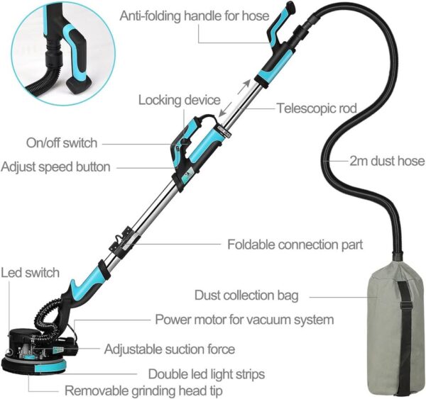 AYA-TECH Drywall Sander, 750W 6.5A Popcorn Ceiling Removal Tool Machine Pole Electric Wall Sander