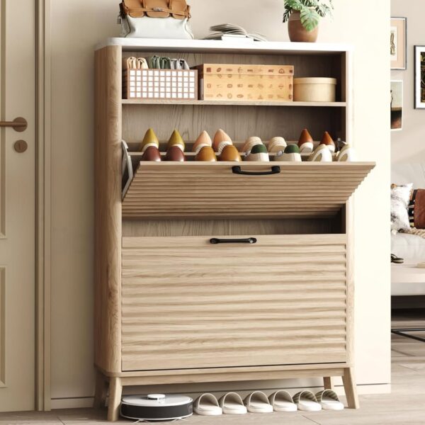 HOMEFORT Shoe Storage Cabinet, Freestanding Shoe Storage with Two Flip Drawers - Image 4