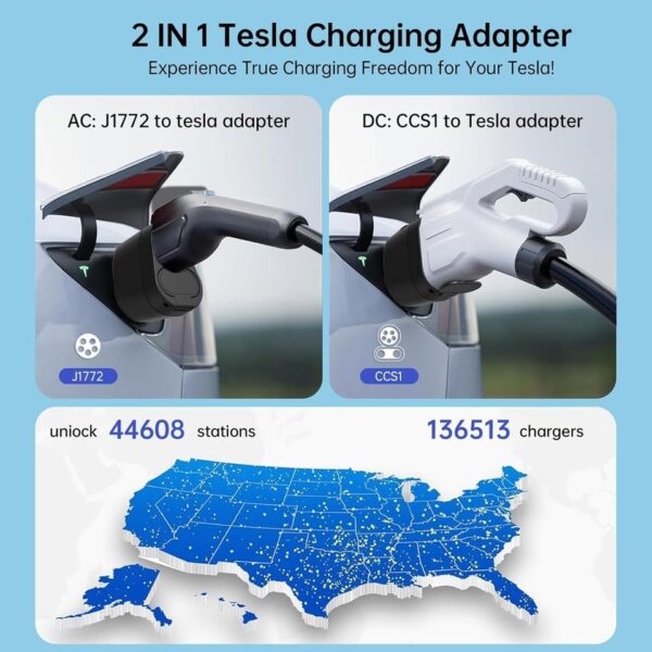LJH 2-in-1 CCS1 & J1772 to Tesla Adapter for Model Y/3/S/X/Cybertruck - 250KW DC Fast Charging - Image 4