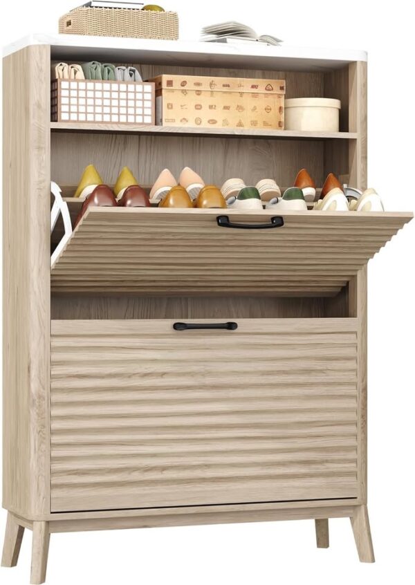 HOMEFORT Shoe Storage Cabinet, Freestanding Shoe Storage with Two Flip Drawers - Image 3