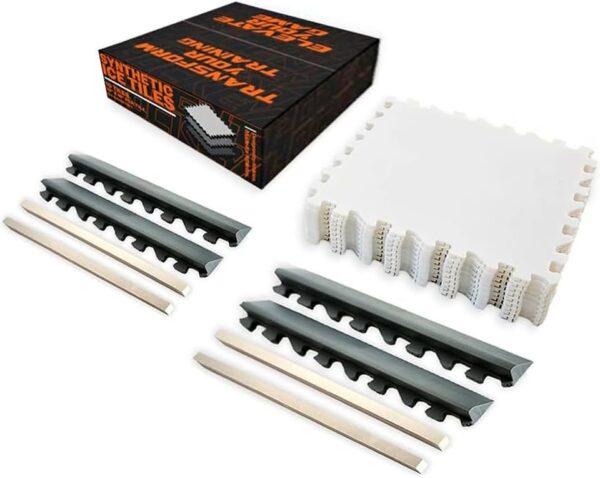 Ice Hockey Home Training Kit: 10 Pcs Synthetic Ice Tiles + 4 Puck Stopper edgings + 4 Rebounder