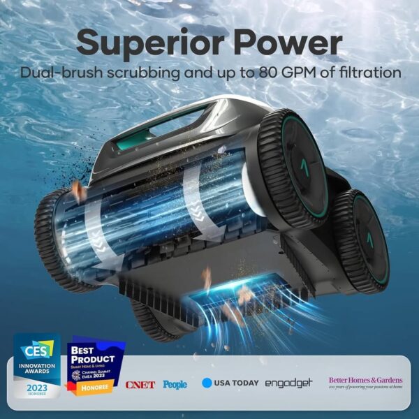 AIPER Cordless Robotic Pool Cleaner, WavePath Navigation, Wall-Climbing, Quad-Motor