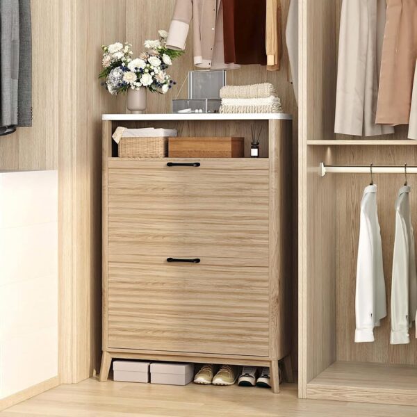 HOMEFORT Shoe Storage Cabinet, Freestanding Shoe Storage with Two Flip Drawers