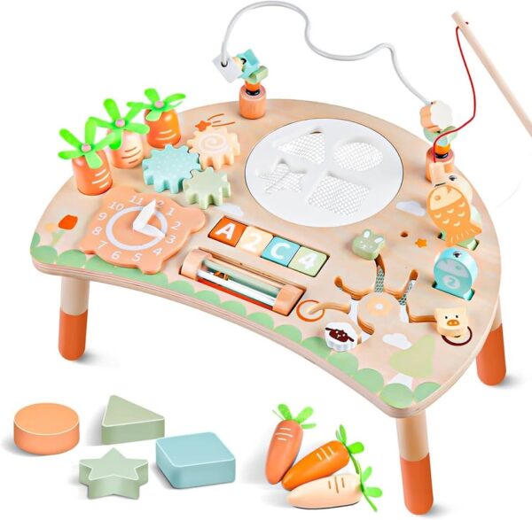 Activity Table Montessori Toys for 1+ Year Old, 9-in-1 Baby Activity Center Toy 12-18 Months