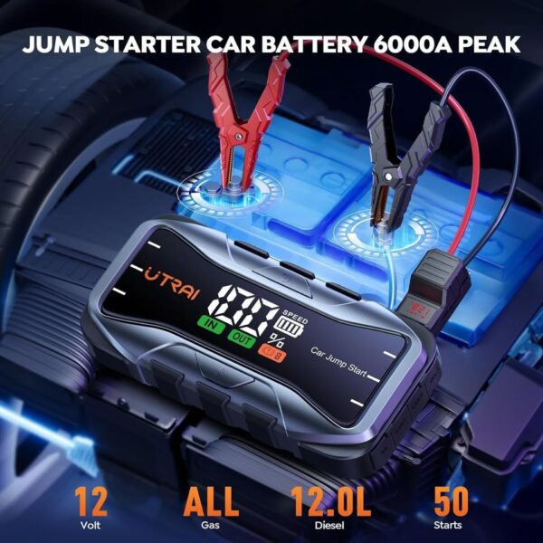 UTRAI Car Battery Booster Jump Starter, 6000A Battery Booster Pack (up to All 12V Gas or 12L Diesel - Image 2