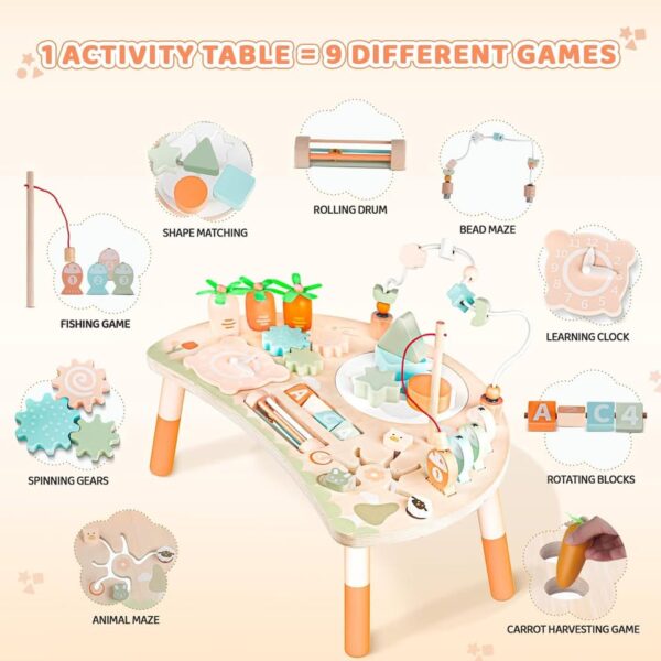 Activity Table Montessori Toys for 1+ Year Old, 9-in-1 Baby Activity Center Toy 12-18 Months - Image 2