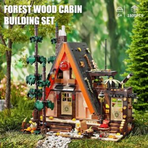 TYCOLE Wood Cabin Building Blocks Set with LED Lights,1180 Pcs Wooden Forest House BuildingToys
