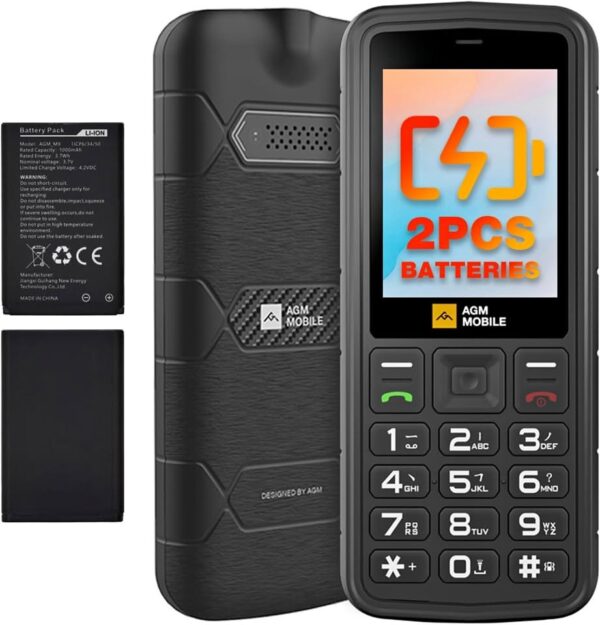 AGM M9 Rugged Basic Cell Phone, 4G Feature Phone, Simple Mobile Phones, IP68/IP69K Waterproof