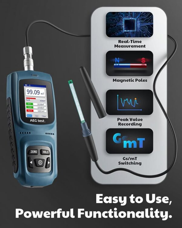 AEGTEST AEG-8103 Gauss Meter, Rechargeable Tesla Meter 0-2500mT, Magnetometer with Data Logging