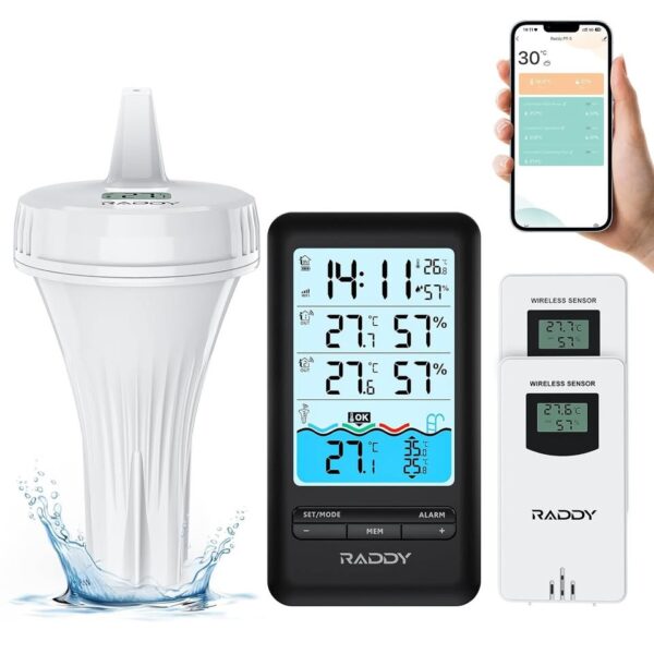 Raddy PT-3 Wi-Fi Pool Thermometer Floating Easy Read with 2 Additional Remote Sensors - Image 2