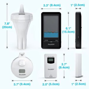 Raddy PT-3 Wi-Fi Pool Thermometer Floating Easy Read with 2 Additional Remote Sensors