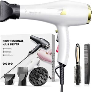 Professional Hair Dryer Ionic, Diffuser and Concentrator, 2 Speed 3 Heat Setting Hairdryer