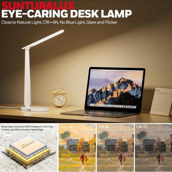 Honeywell LED Desk Lamp for Home Office, Dimmable Desk Light with USB A+C Dual Charging - Image 2
