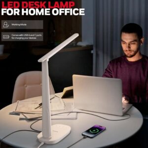 Honeywell LED Desk Lamp for Home Office, Dimmable Desk Light with USB A+C Dual Charging