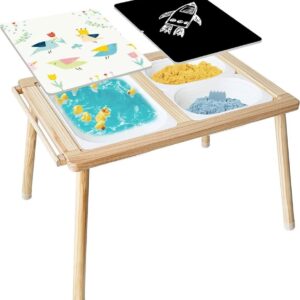 Wooden Sensory Table for Toddlers 1-7, Foldable Multifunctional Kids Play Table