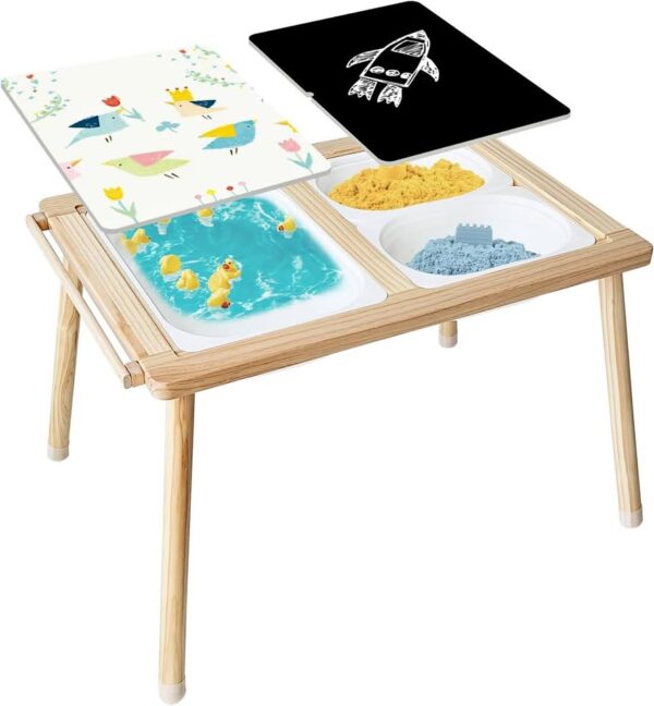 Wooden Sensory Table for Toddlers 1-7, Foldable Multifunctional Kids Play Table