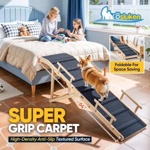 Dog Ramp for Bed with Rails, 64" Long Foldable Pet Ramp for Small Large Dogs - Image 3