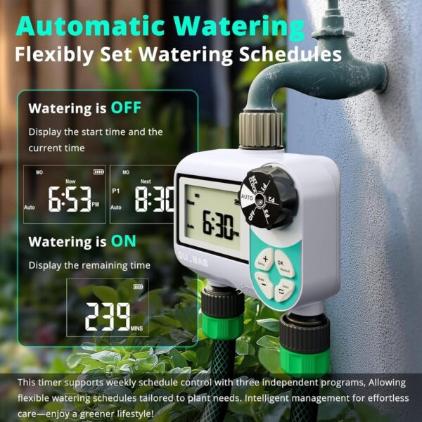QUOBAS Weekly Plan 2 Zone Sprinkler Timer with Metal Inlet & Outlet, Water Timer for Garden Hose - Image 3