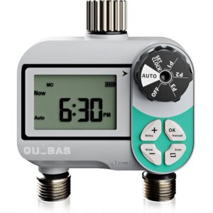 QUOBAS Weekly Plan 2 Zone Sprinkler Timer with Metal Inlet & Outlet, Water Timer for Garden Hose