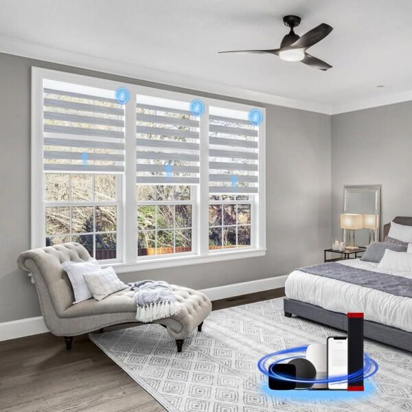 Rechargeable Horizontal Wireless Shades for Windows Compatible, Alexa, Google,(Grey, 29" W x 72" H)