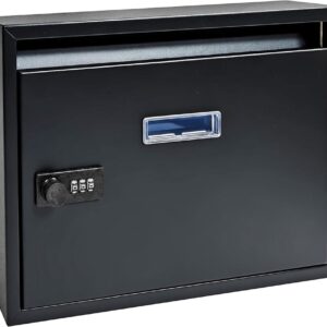 Piowio Outdoor Wall-Mounted Mailbox Post Combination Lock and Viewing Window (32 * 24 * 6cm Black)