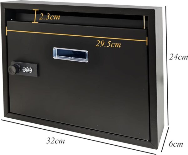 Piowio Outdoor Wall-Mounted Mailbox Post Combination Lock and Viewing Window (32 * 24 * 6cm Black) - Image 3