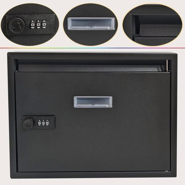 Piowio Outdoor Wall-Mounted Mailbox Post Combination Lock and Viewing Window (32 * 24 * 6cm Black) - Image 2