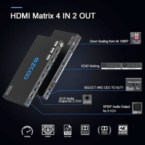 4K HDMI Matrix ARC 4 in 2 Out with CEC Dol-by Vision&Atmos in Sync SPDIF