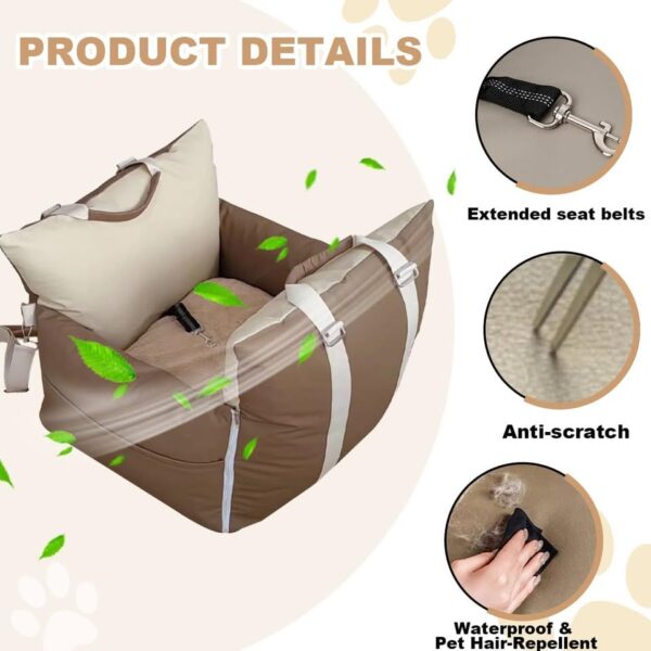 Dog Car Seat for Small & Medium Dogs-21"x18.5"x17.3" Booster Seat with Safety Belt & Carry Handle - Image 3