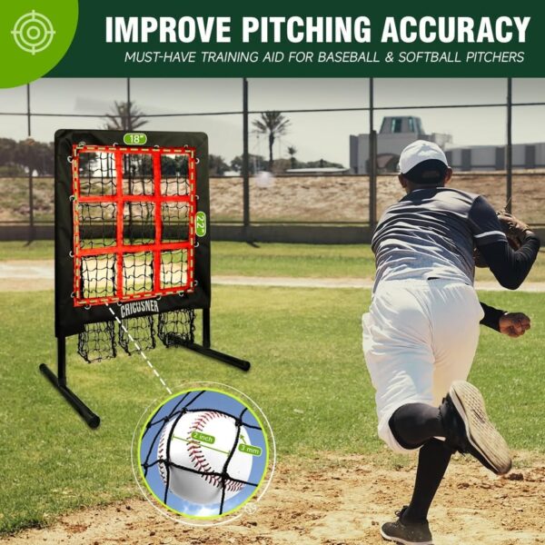 9 Hole Pitching Net, Heavy-Duty Baseball Net with Strike Zone for Pitching and Hitting - Image 3