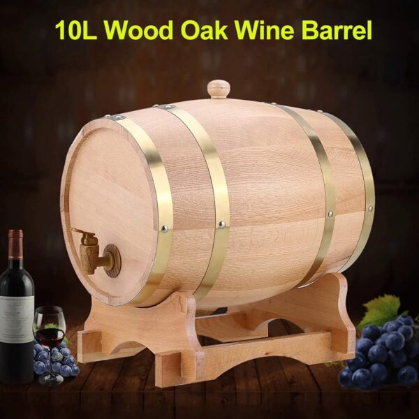 Oak Barrel, Vintage Oak Wood Wine with Long Service Life for Beer Whiskey Rum Port(10L) - Image 3