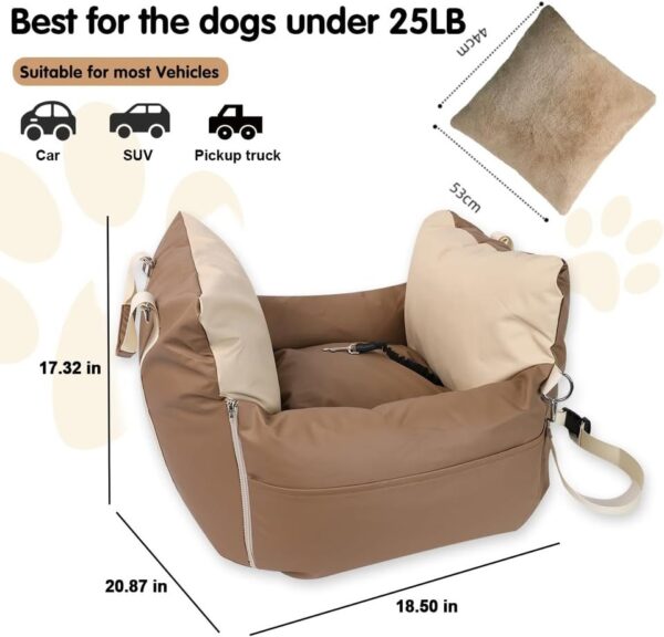 Dog Car Seat for Small & Medium Dogs-21"x18.5"x17.3" Booster Seat with Safety Belt & Carry Handle - Image 2