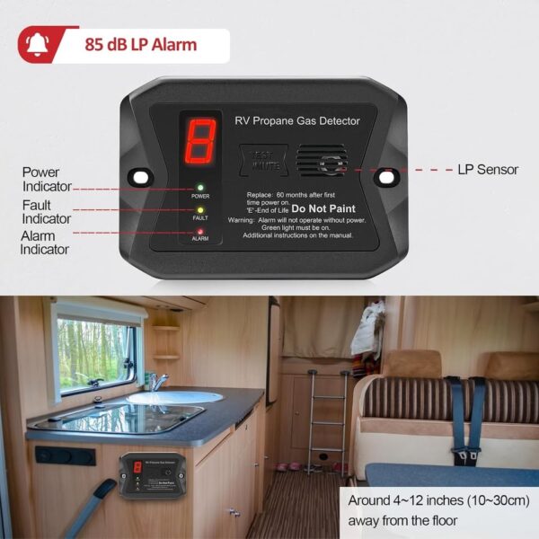 RV Propane Gas Detector, Digital Propane/LP Gas Alarm-12V DC for Motorhome Travel Trailer - Image 3