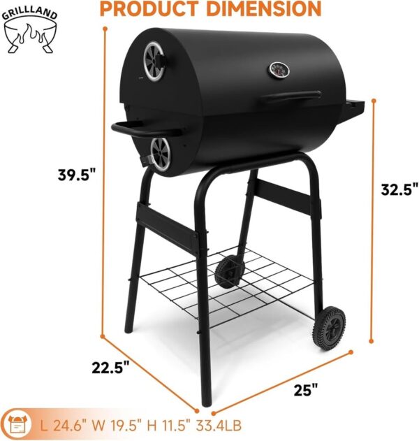 GRILLLAND 24INCH Charcoal Grill with Side Table, Outdoor BBQ Charcoal Grill for Camping Outdoor