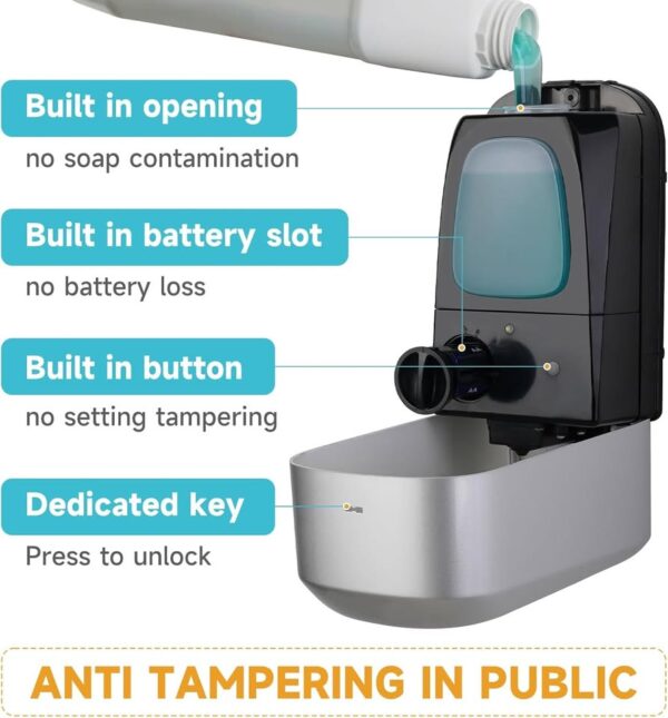 AIKE 1000ML Automatic Wall Mount Liquid Soap Dispenser with Commercial ABS Construction - Image 3