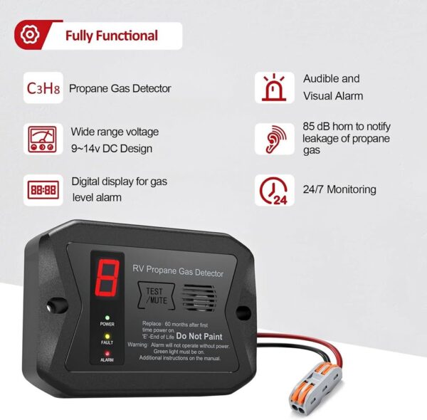 RV Propane Gas Detector, Digital Propane/LP Gas Alarm-12V DC for Motorhome Travel Trailer