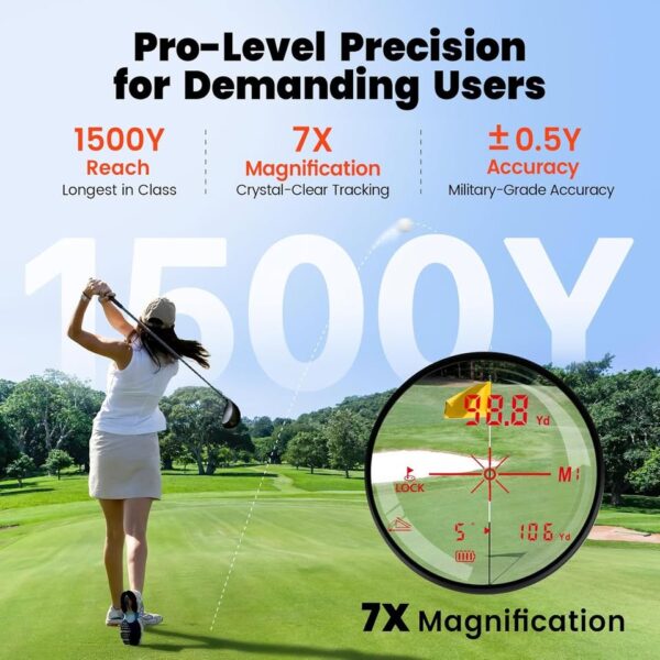 Bestsee Golf Laser Rangefinder with Slope, 1500Y Range Finder, Flag Lock Vibration - Image 2