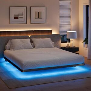 LAKKURI Floating Bed Frame King with Led Lights, King Size Floating Bed Frame